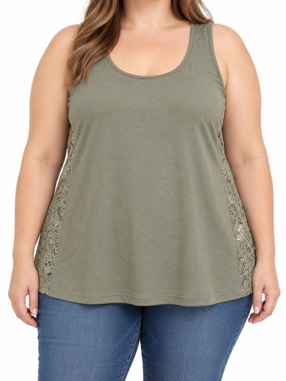 Amaryllis Olive Green Lace Side Tank Top P1X
